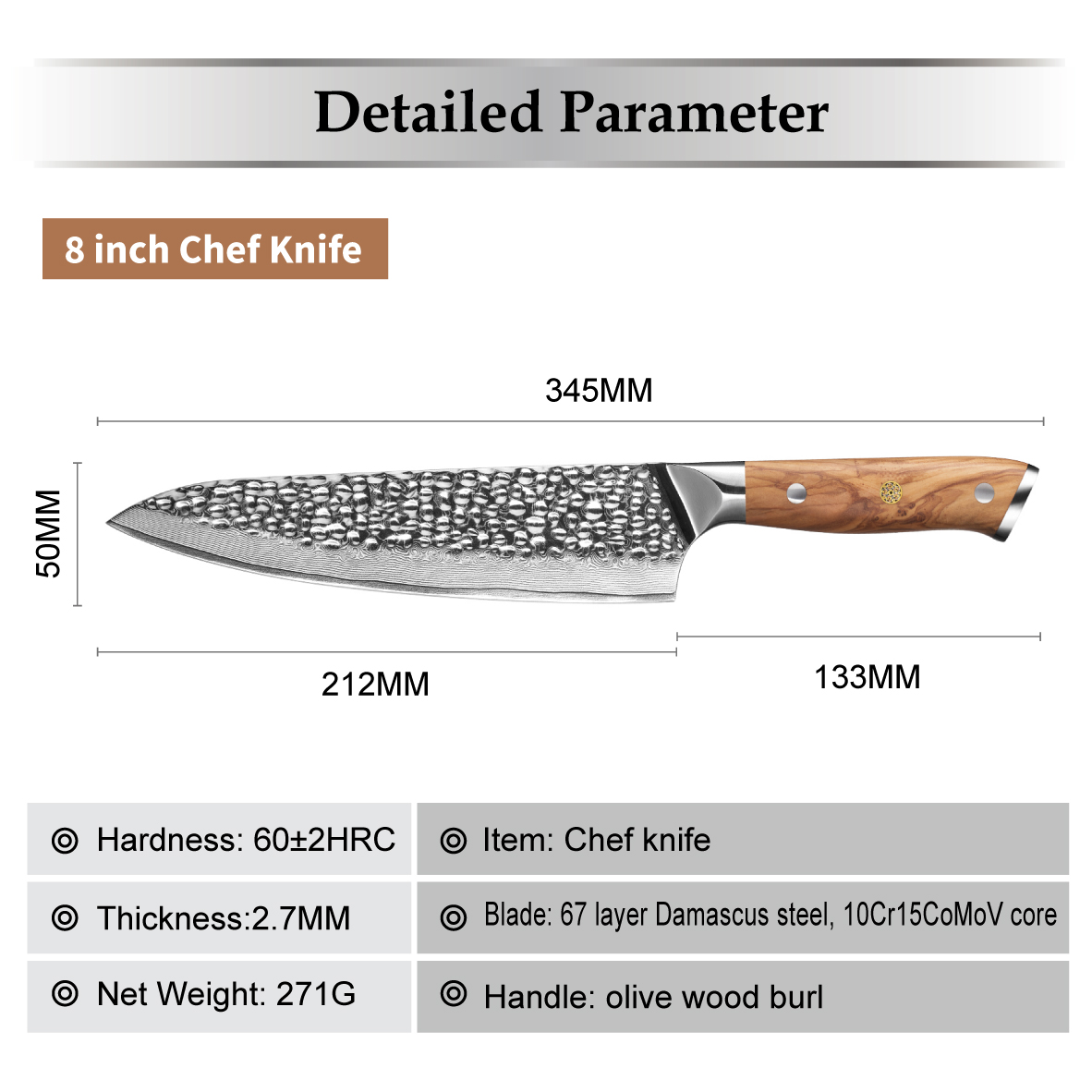 Cuțit de bucătărie damasc ZA-37478 - Bread / Maro