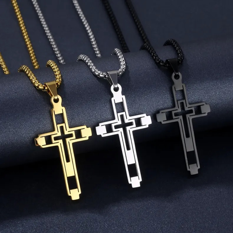 Colier EM-34152 Cross - Negru
