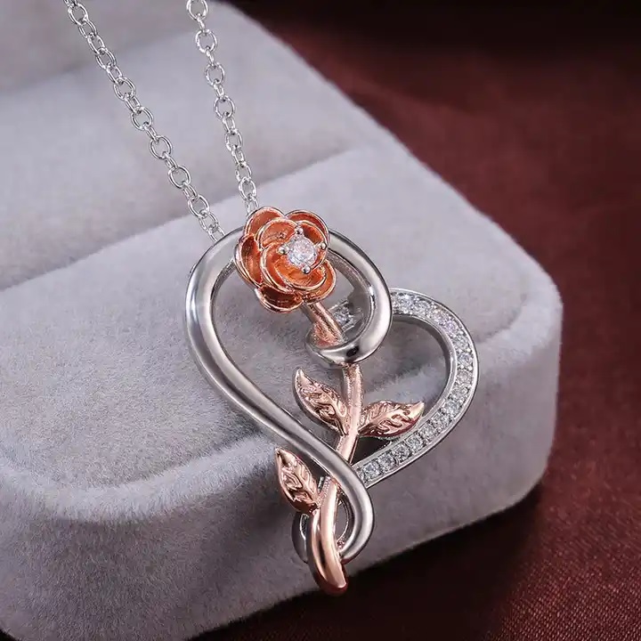 Colier Heart Rose - Argintiu / Aur Roz
