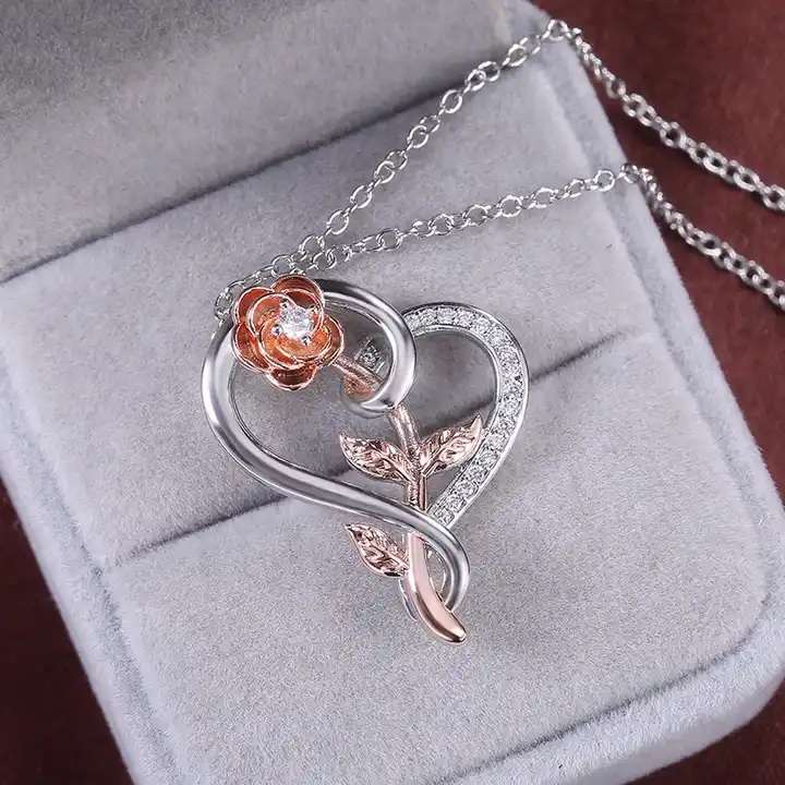 Colier Heart Rose - Argintiu / Aur Roz