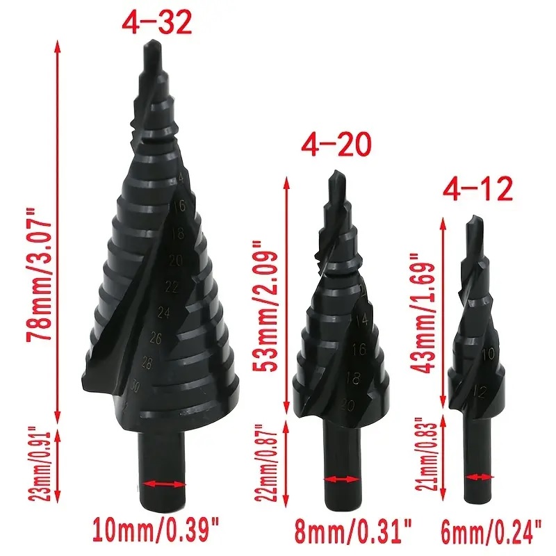 Set de burghie conice - Negru / 3 bucăți