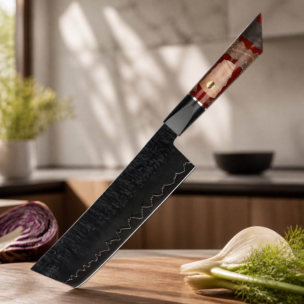 Cuțit de bucătărie damasc EN-37393 - Nakiri / Roșu / Maro