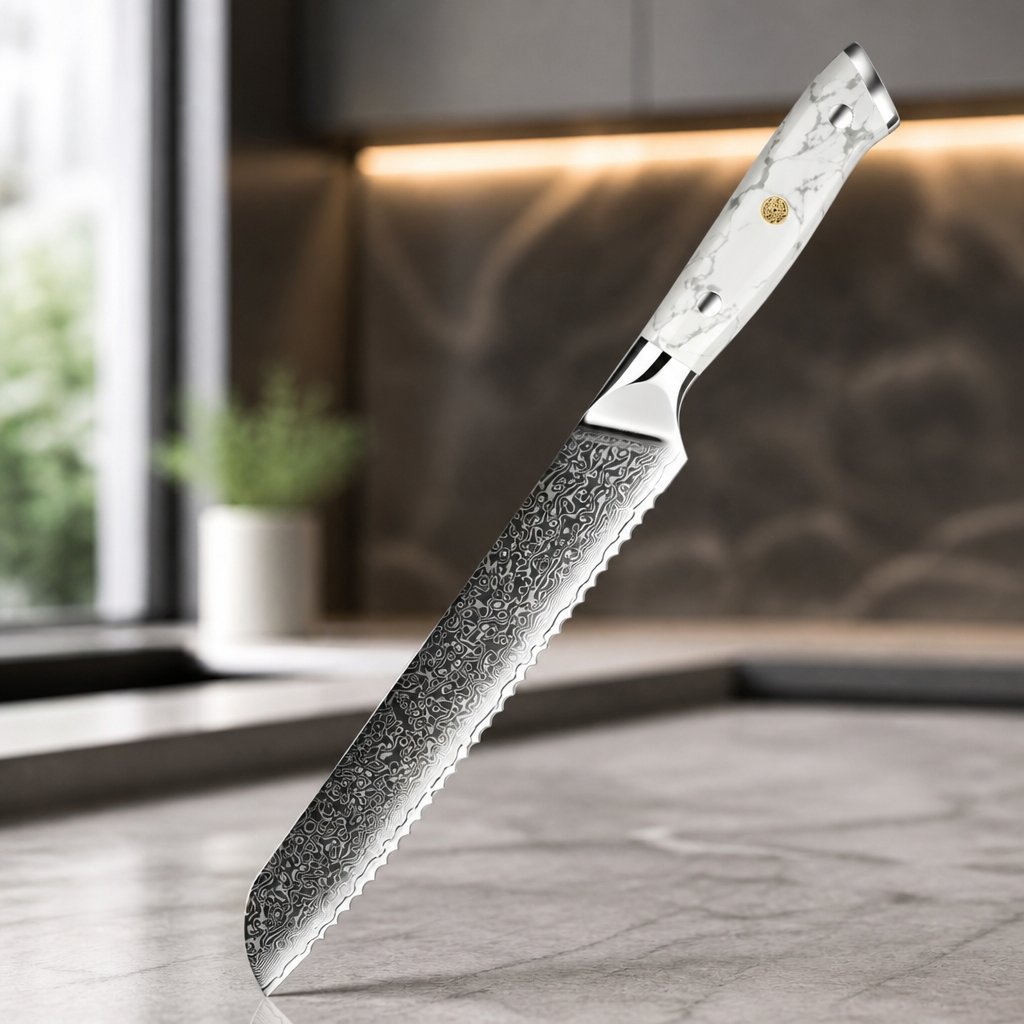 Cuțit de bucătărie damasc YU-37516 - Bread / Alb